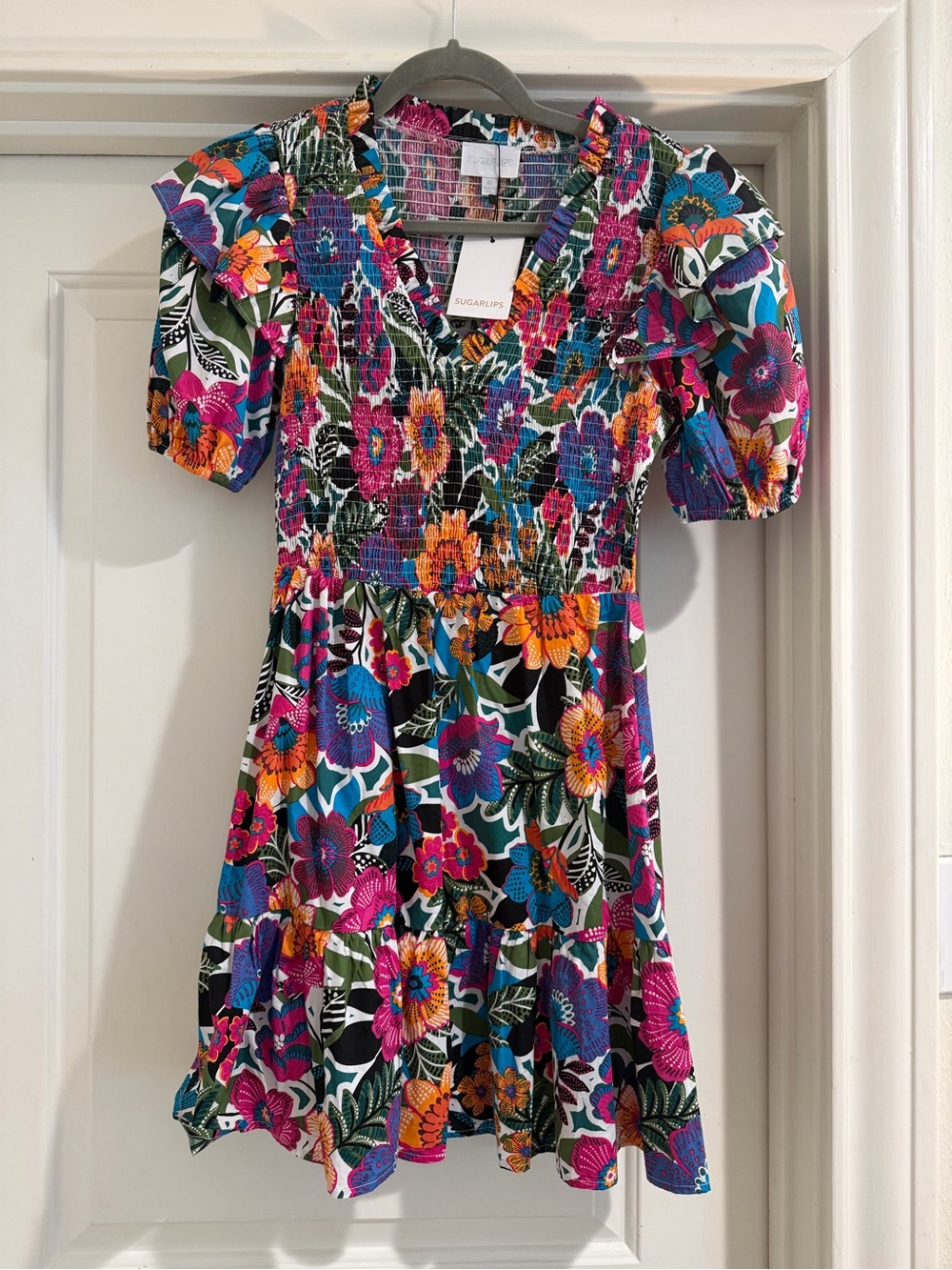 Sugarlips Girls Floral Smocked Dress - Pink, Blue, Orange, Green